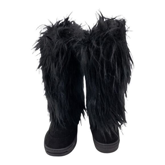 Nature Breeze Black Tibet Drape Long Fur Accent Boots 10 Women's - Picture 7 of 10